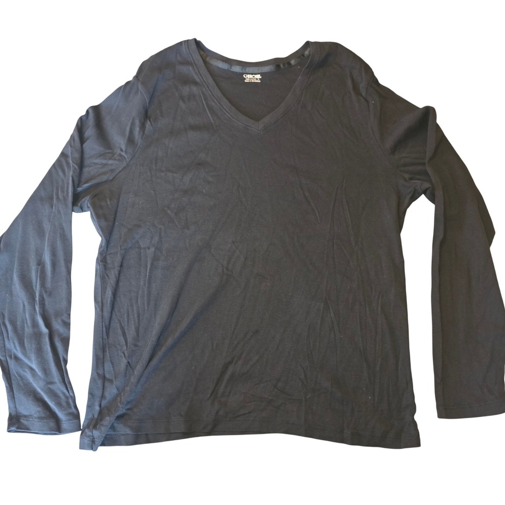 Cherokee 100% Cotton‎ Long Sleeve Black V-neck XL t-shirt